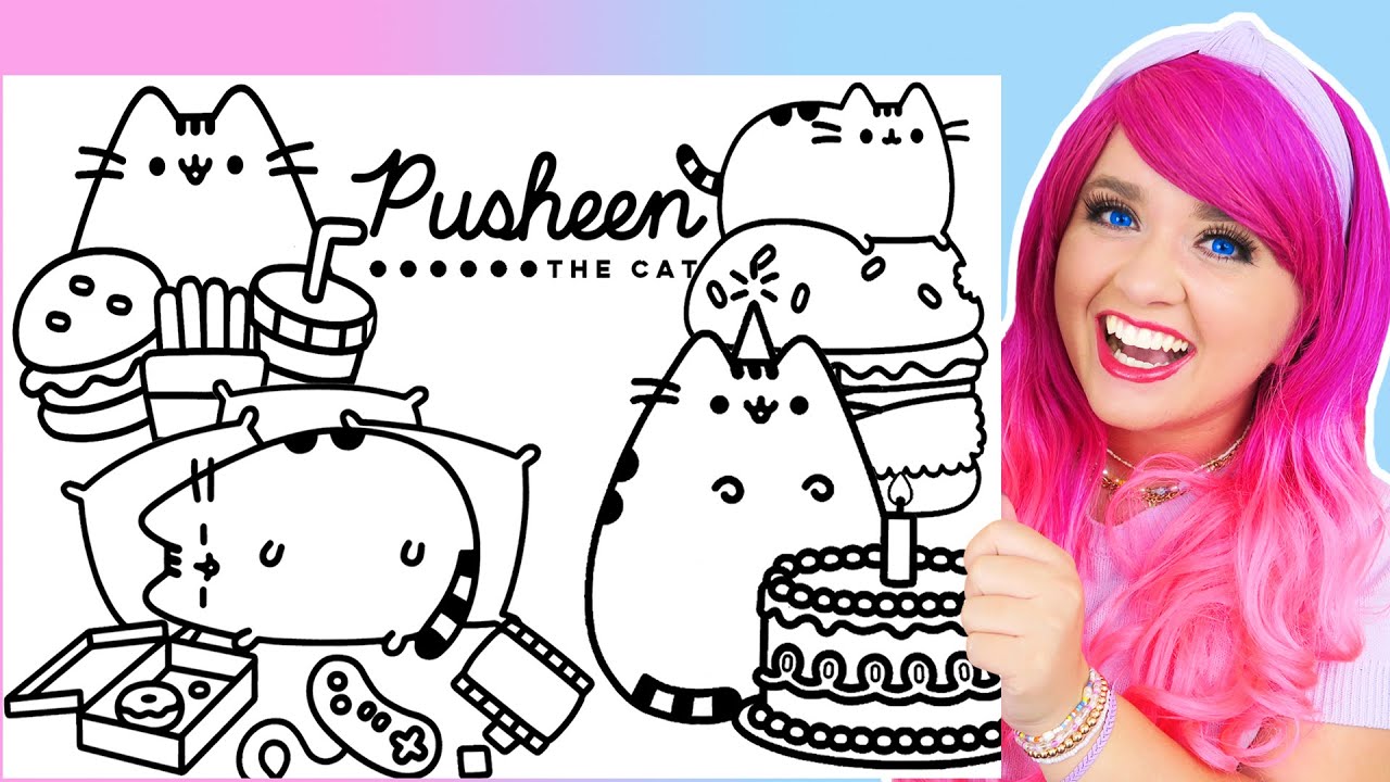 Coloring pusheen snacks cake food coloring pages markers