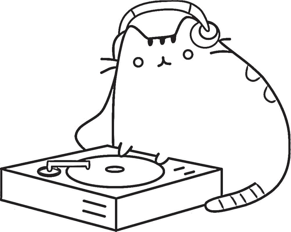 Pusheen playing music coloring page