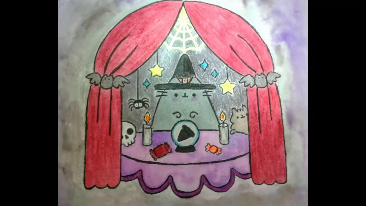 Pusheen halloween coloring page