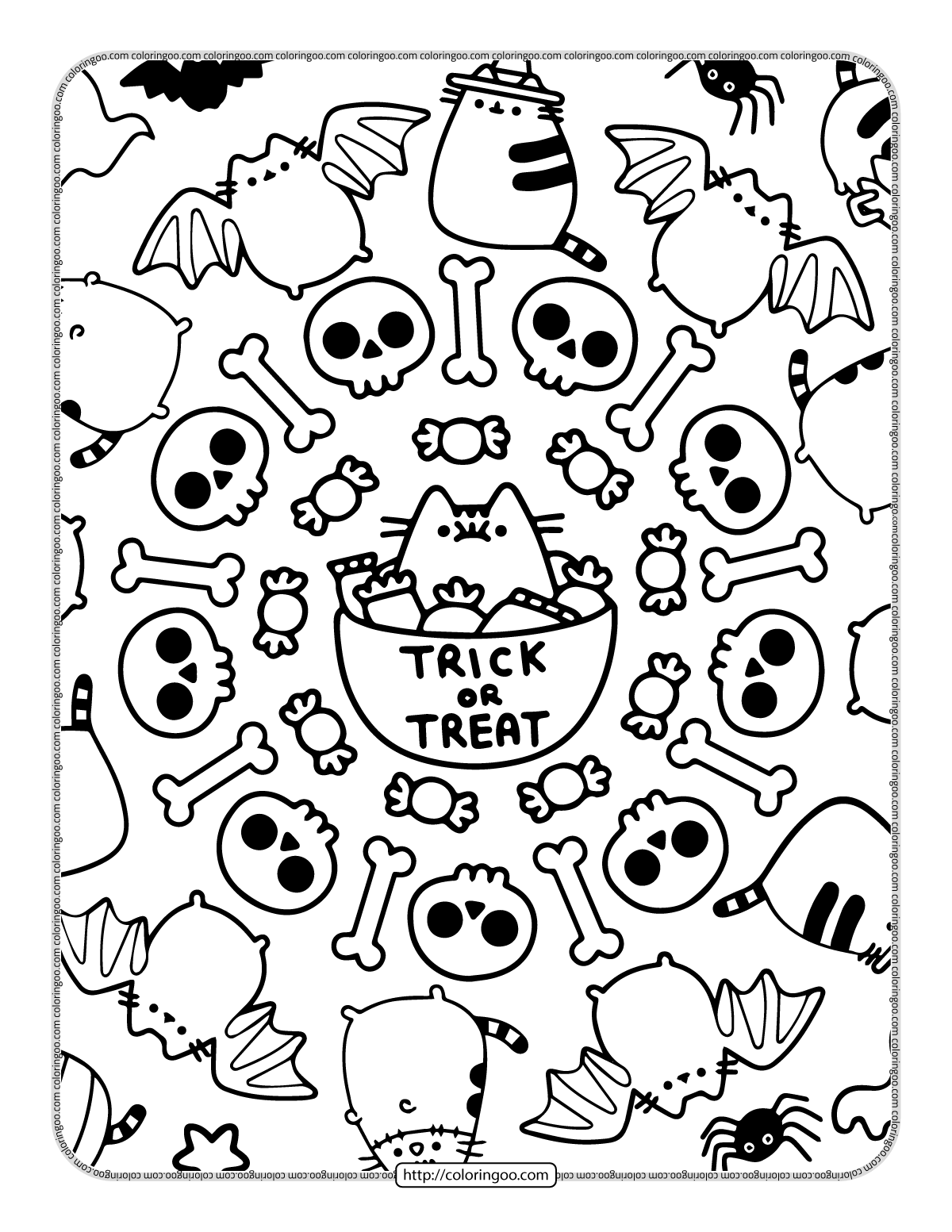 Cute halloween coloring page pattern
