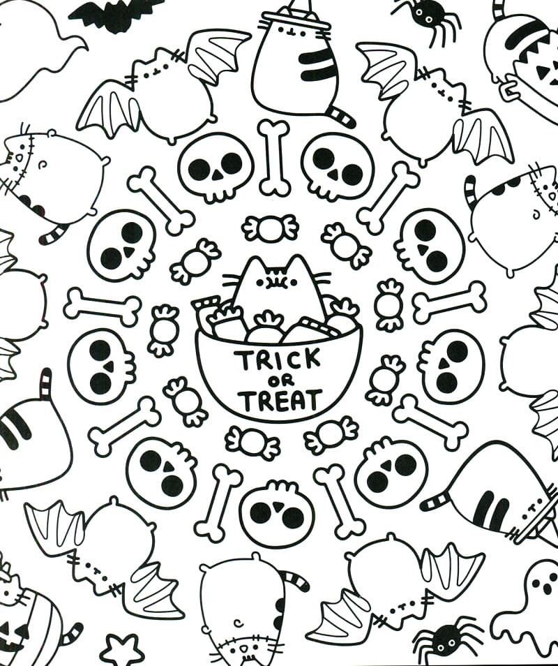 Pusheen halloween coloring page