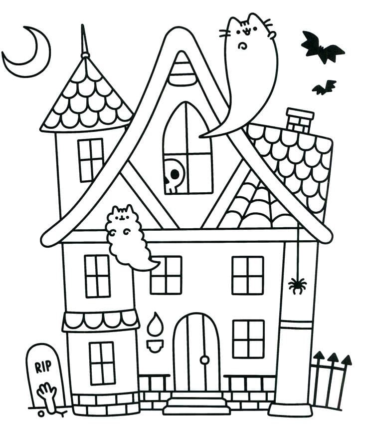 Halloween pusheen coloring page