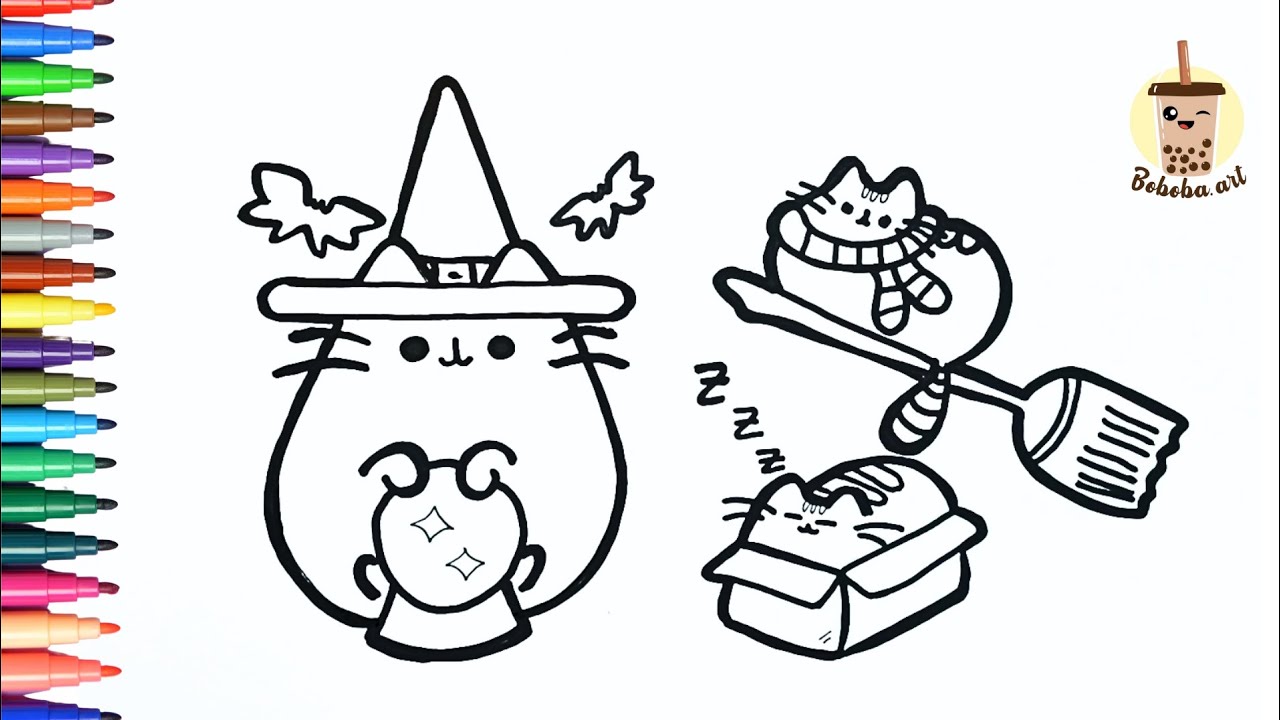 How to draw pusheen the cat as a witch pusheen pusheenthecat drawingpusheen kidsart