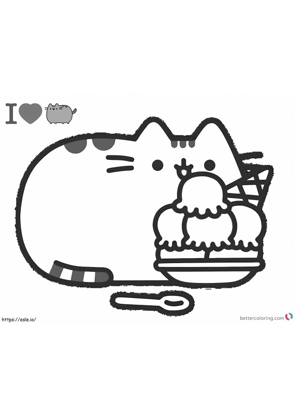 Pusheen pusheen yummy iceream free printable x pixels coloring page