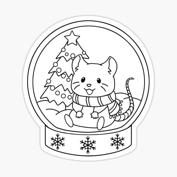 Mouse in a snow globe color your own christmas sticker for sale by ewynter