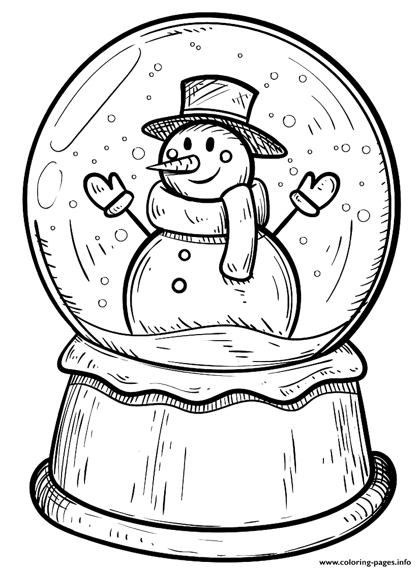 Christmas snow globe with snowman coloring page printable