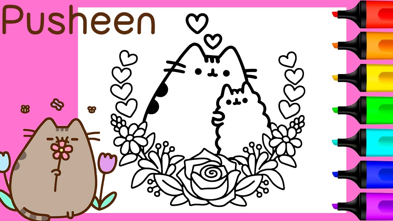 Coloring pusheen cat stormy flowers art and coloring fun