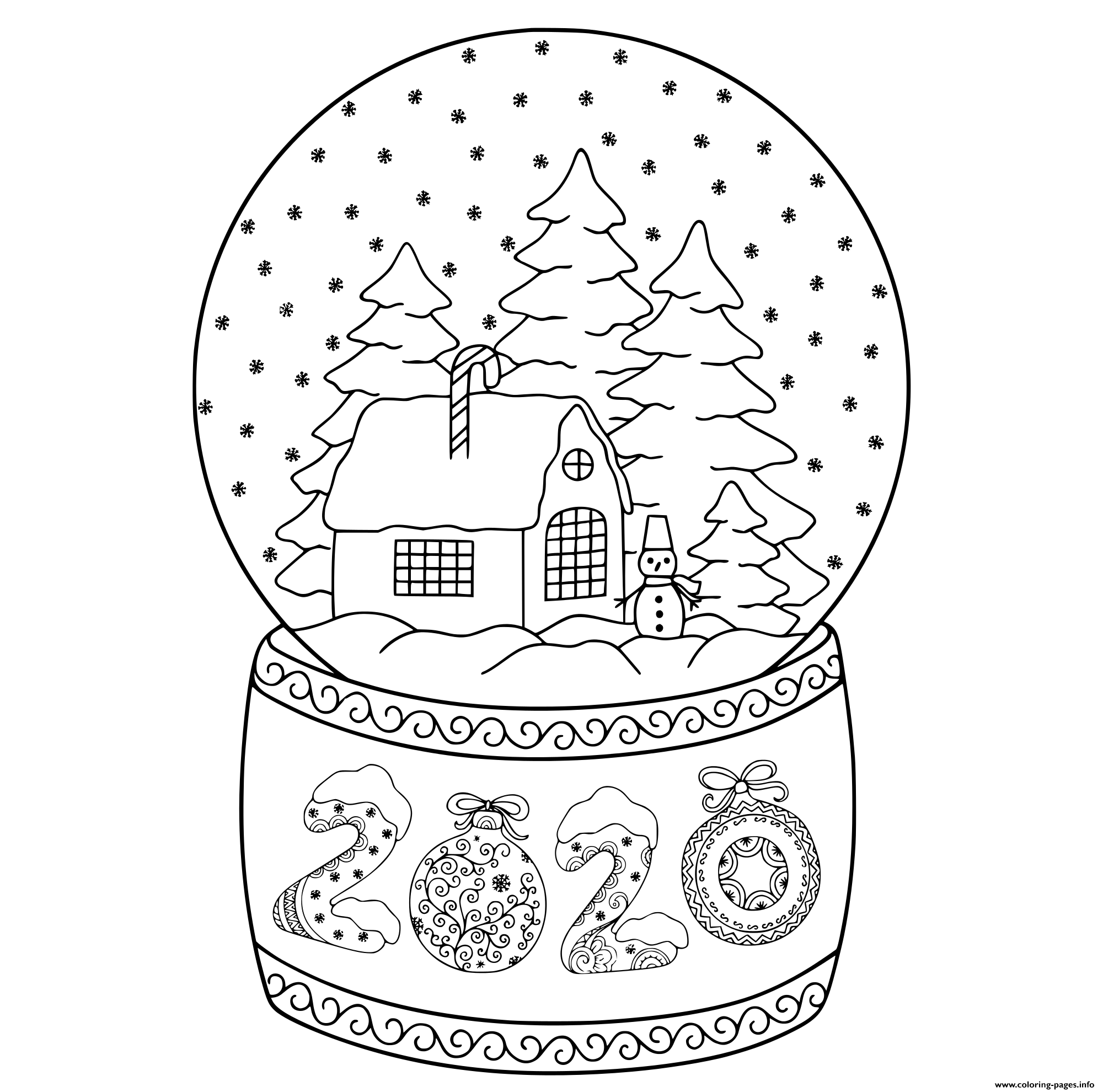 Toy glass snow globe house coloring page printable