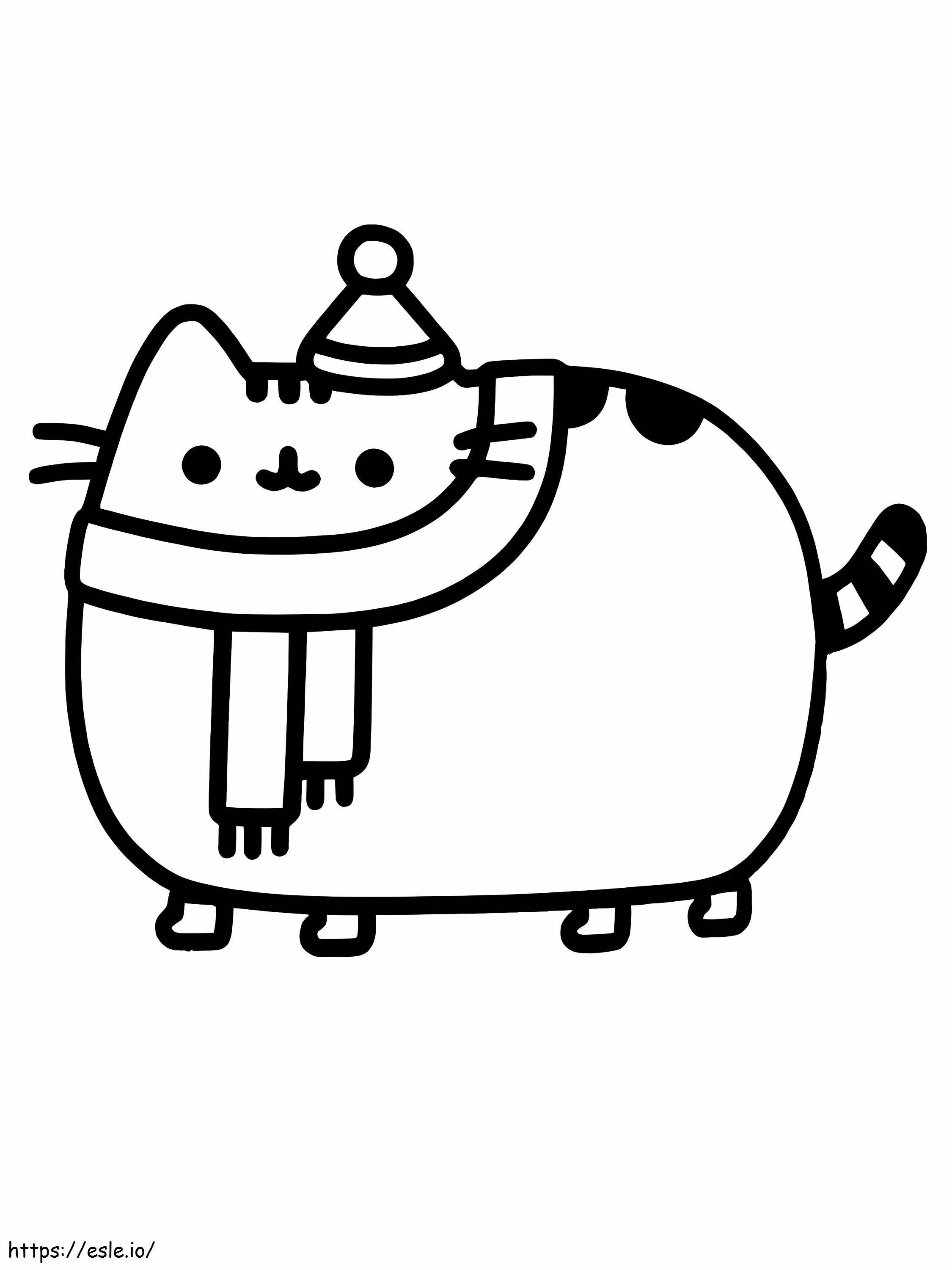 Pusheen in winter coloring page