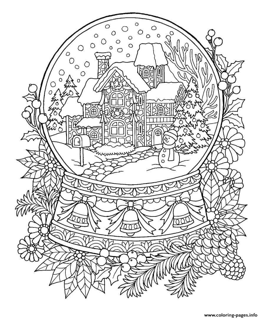 Christmas landscape snowglobe coloring page printable