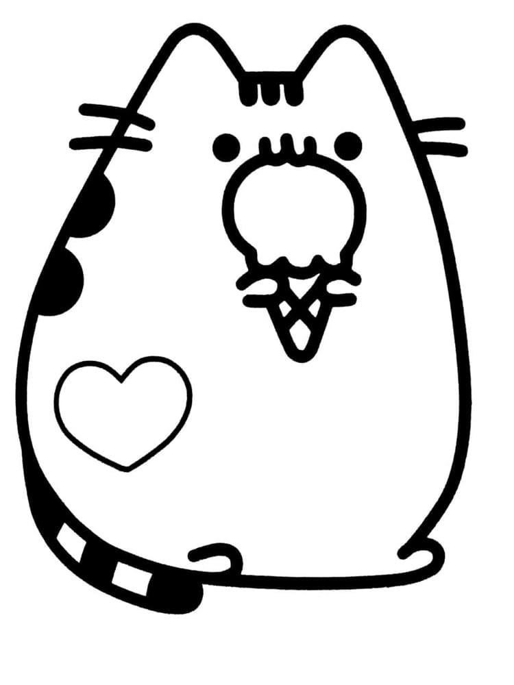 Pusheen with ice cream coloring page