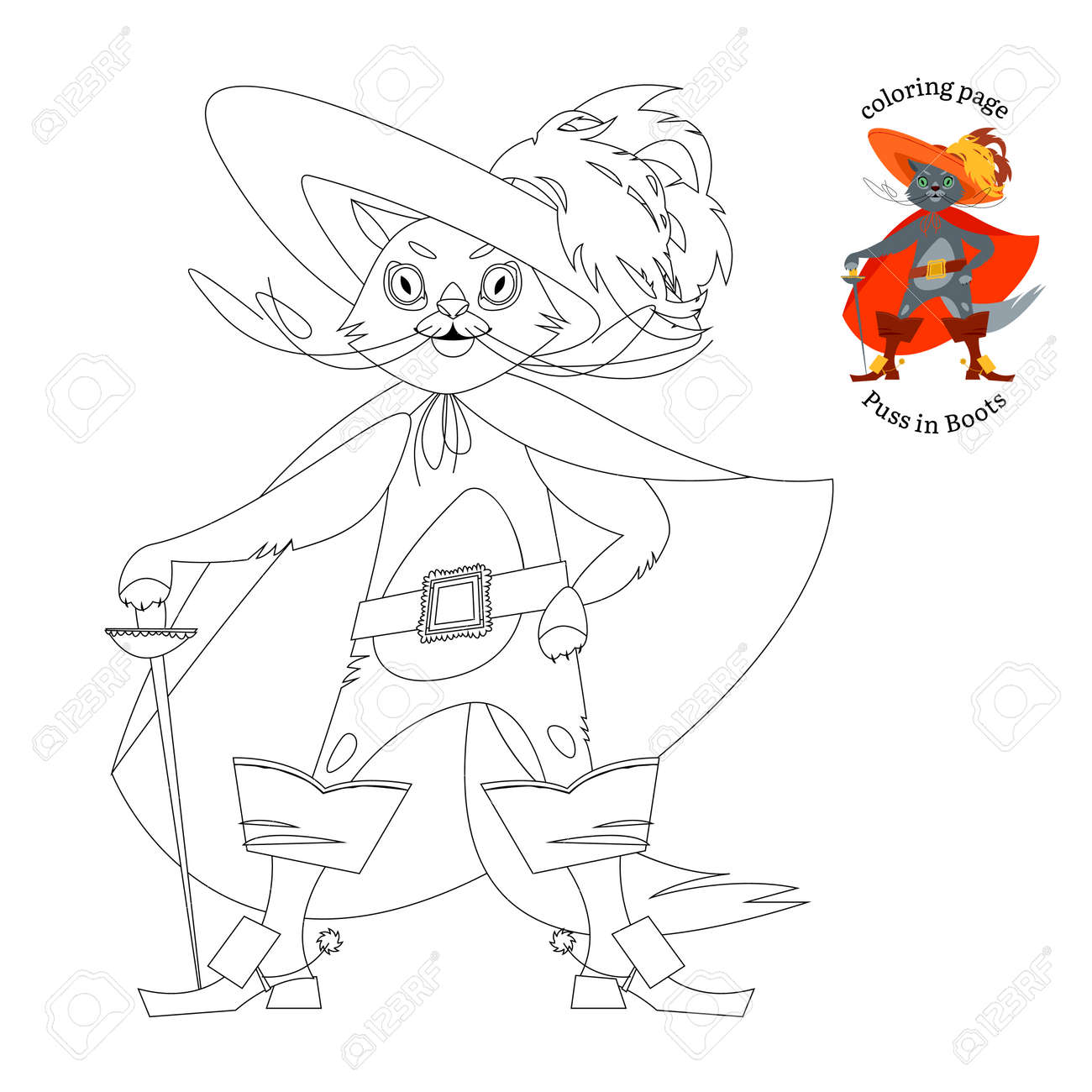 Puss in boots european folktale coloring page vector illustration royalty free svg cliparts vectors and stock illustration image