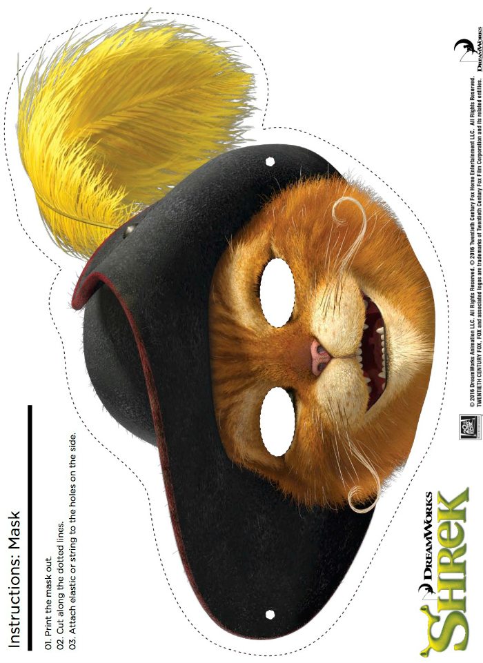 Free printable shrek puss in boots mask craft