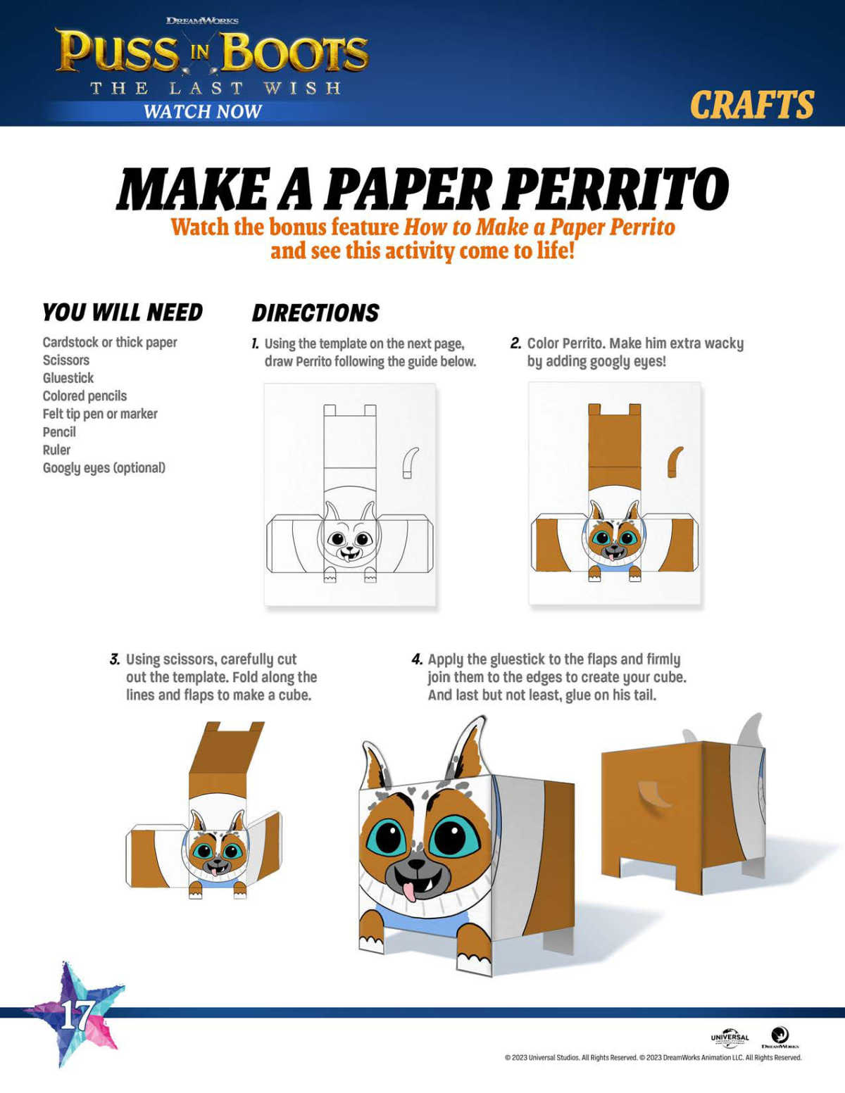 Printable puss in boots paper perrito dog craft