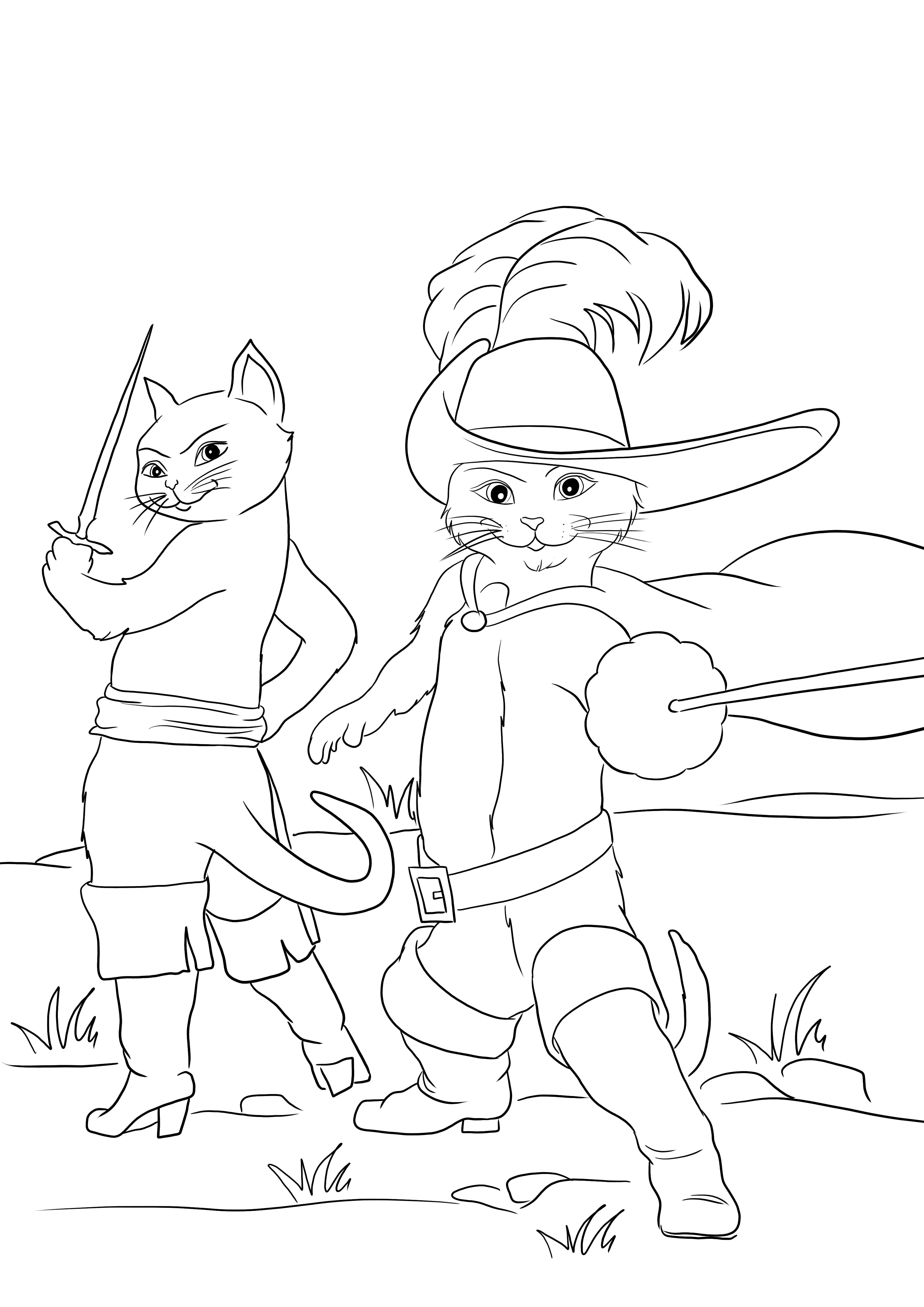 Puss in boots and kitty softpaws to print page for free and easy to color