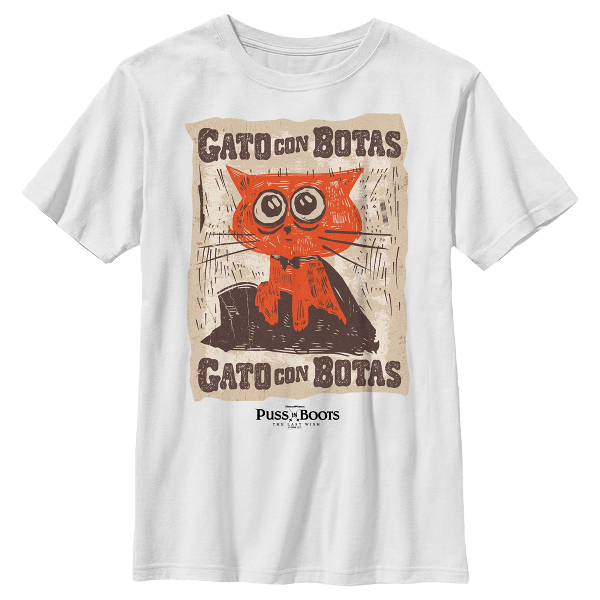 Boys puss in boots the last wish gato con botas poster graphic tee white medium