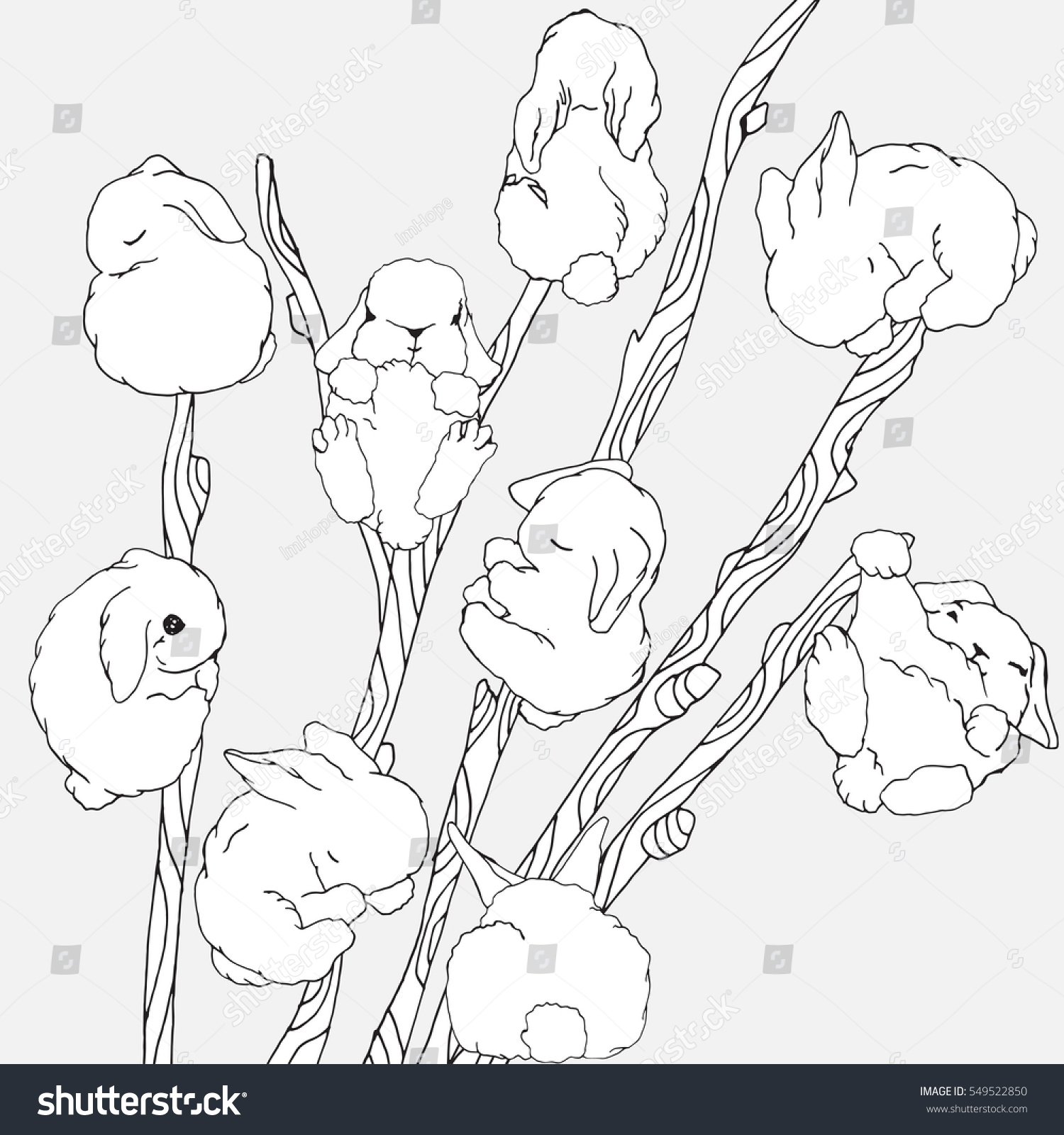 Set tall pussy willow sprays cute stock vector royalty free