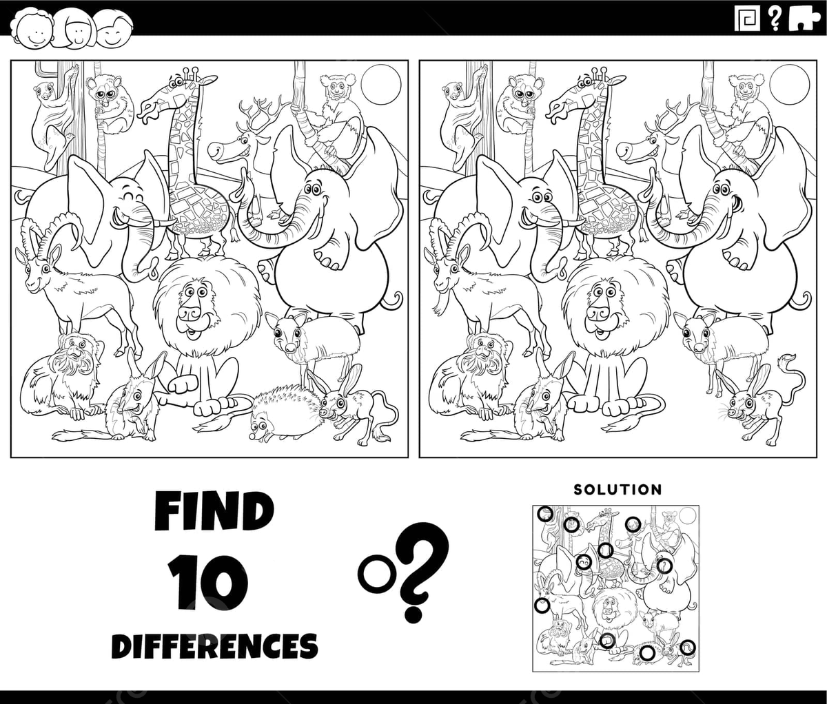 Differences game with wild animals coloring page education puzzle worksheet vector cat drawing animal drawing ring drawing png and vector with transparent background for free download