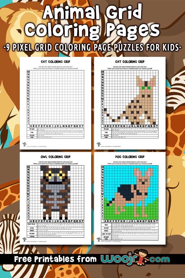 Animal grid coloring pages woo jr kids activities childrens publishing