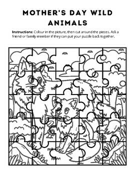 Mothers day wild animals coloring puzzles jigsaw puzzles coloring sheets