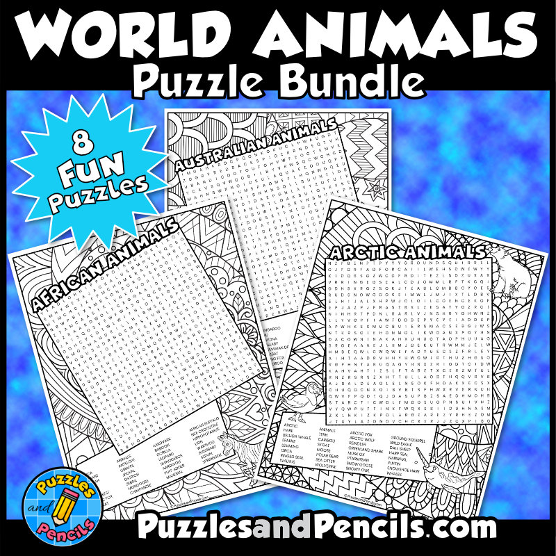 World animals word search puzzle activity page bundle wordsearch puzzles made by teachers