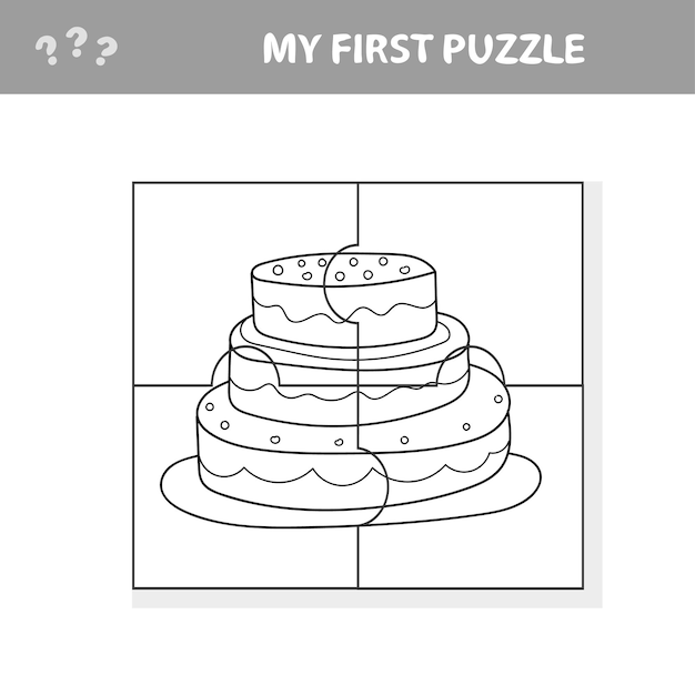 Premium vector education paper game for children sweet cake my first puzzle game for kids pieces of puzzle coloring page