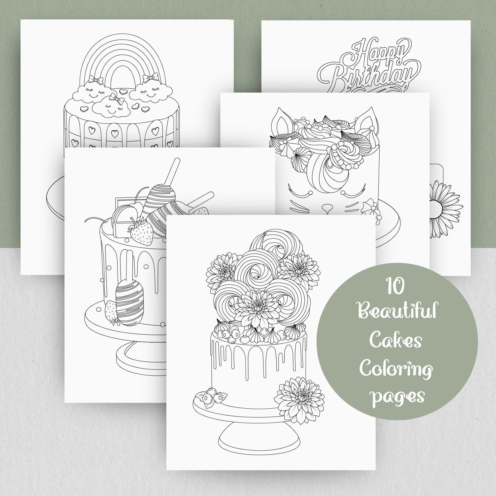 Beautiful cakes coloring pages printable adult coloring pages ipad coloring instant download