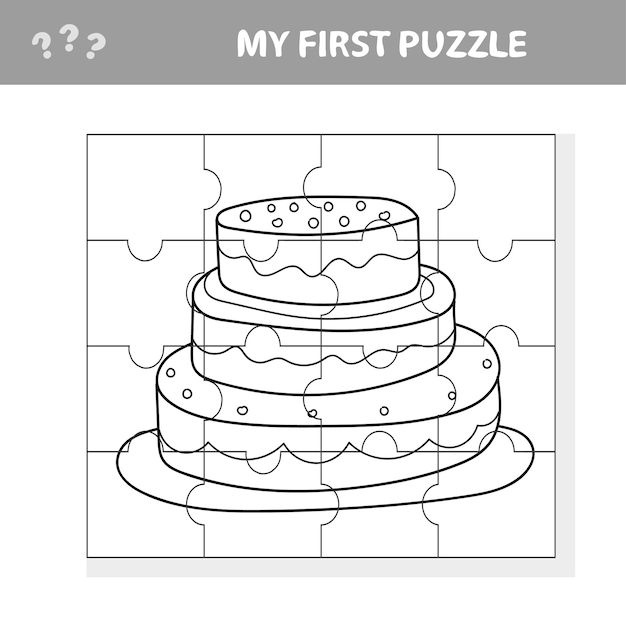 Premium vector education paper game for children sweet cake my first puzzle game for kids pieces of puzzle coloring page