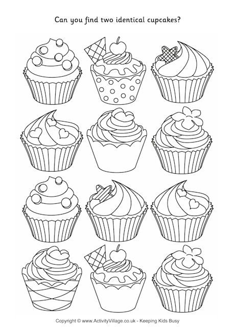 Find two identical cupcakes puzzle cupcake coloring pages coloring pages cute coloring pages