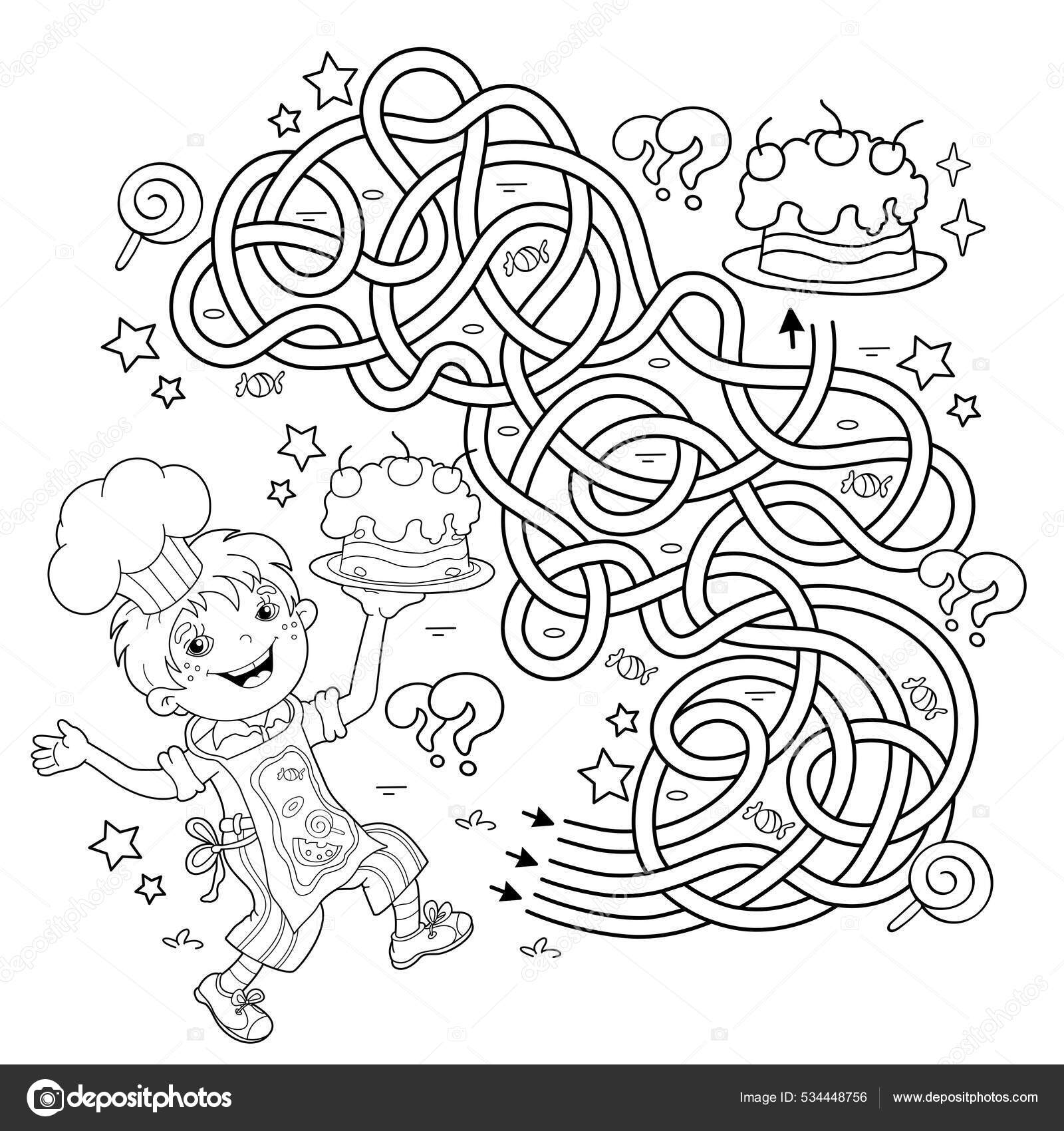 Maze labyrinth game puzzle tangled road coloring page outline cartoon stock vector by oleon
