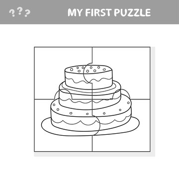 Premium vector education paper game for children sweet cake my first puzzle game for kids pieces of puzzle coloring page