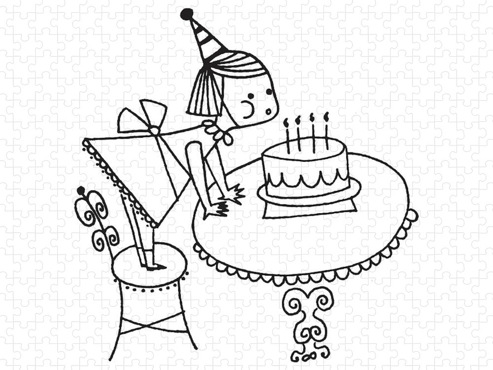 Girl blowing out candles on a birthday cake jigsaw puzzle by csa images