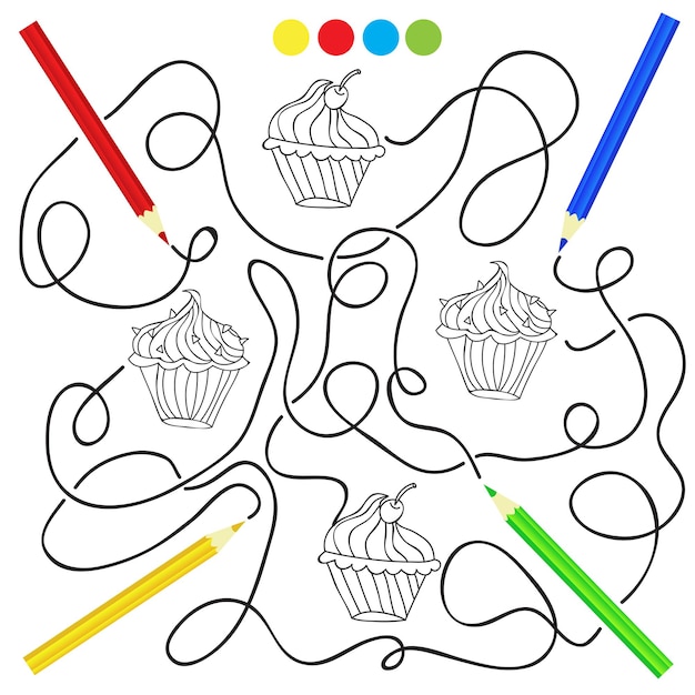 Premium vector coloring page with cupcake drawing game for children coloring puzzle for kids