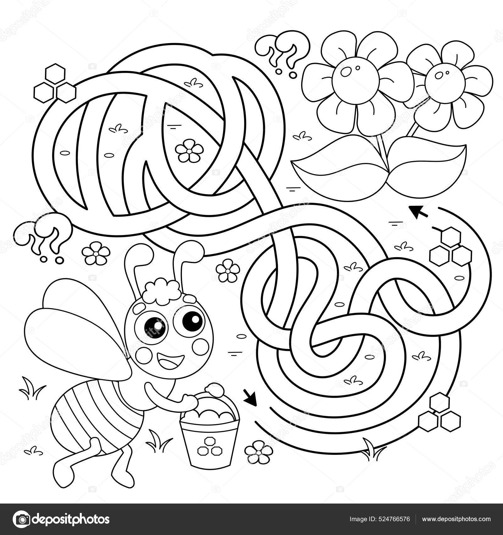 Maze labyrinth game puzzle tangled road coloring page outline cartoon stock vector by oleon