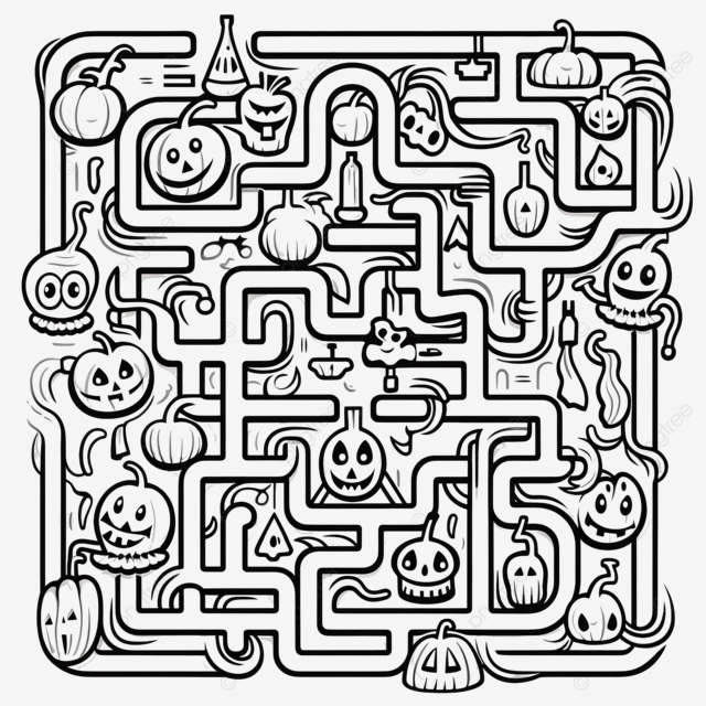 Maze puzzle game coloring page maze activity coloring book for kids halloween festival matching game maze game png transparent image and clipart for free download
