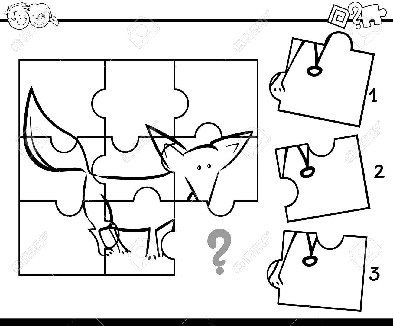 Black and white cartoon illustration of jigsaw puzzle educational activity for preschool children for coloring book royalty free svg cliparts vectors and stock illustration image