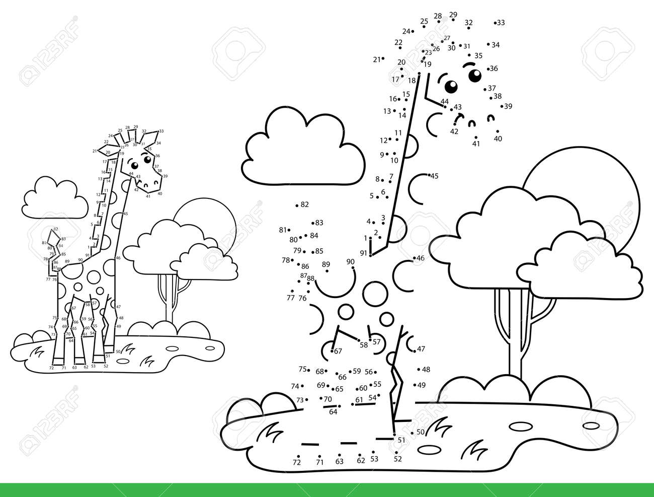 Puzzle game for kids numbers game coloring page outline of cartoon funny giraffe coloring book for children royalty free svg cliparts vectors and stock illustration image