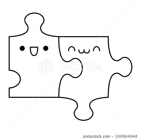Vector black and white kawaii puzzle pieces