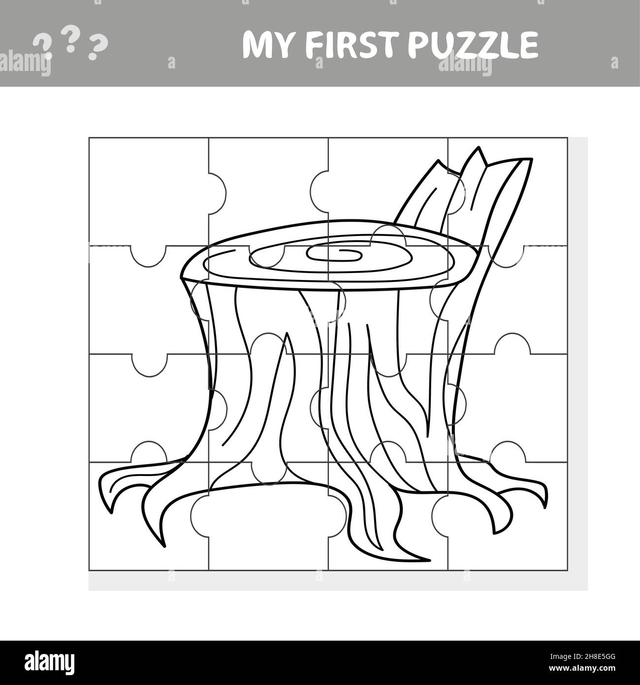 Jigsaw puzzle with stump easy puzzle game for kids my first puzzle and coloring page stock vector image art