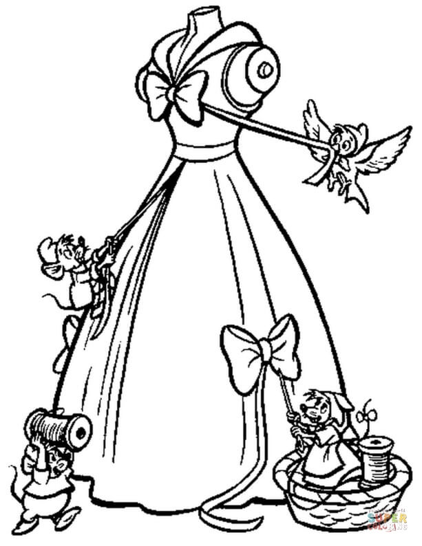 The mice help cinderella to make her gown coloring page free printable coloring pages