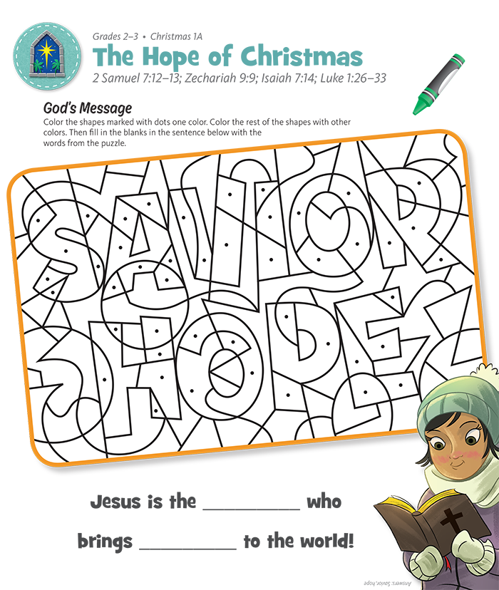Hope of christmas gods message kids coloring activity kids answers