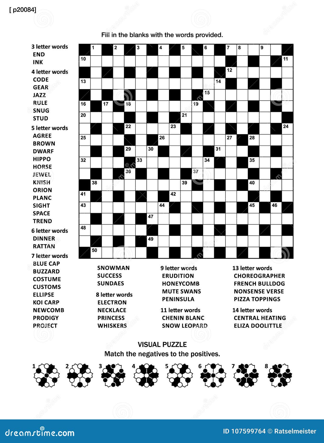 Puzzle page with crossword word game and picture riddle stock vector