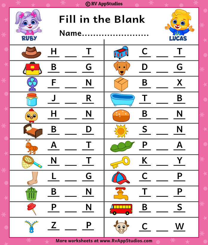 Fill in the blank words worksheets