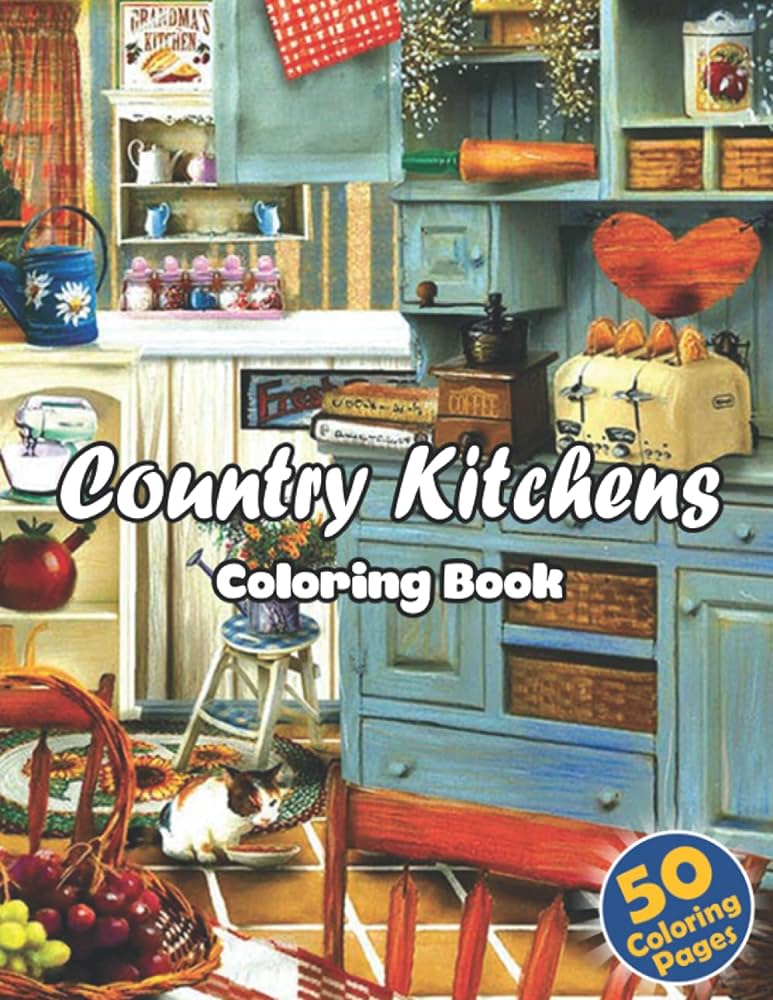 Country kitchens coloring book an adult coloring book with many illustrations of charming and rustic country kitchen interiors for stress relief and relaxation country coloring books by paul jynues