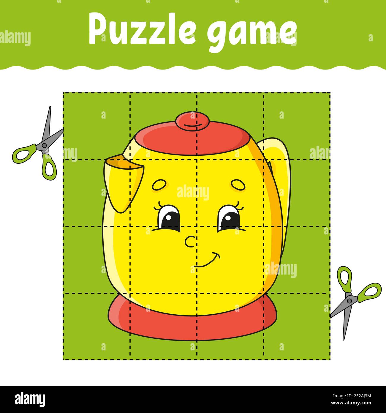 Puzzle game for kids education developing worksheet learning game for children kitchen kettle color activity page for toddler riddle for prescho stock vector image art