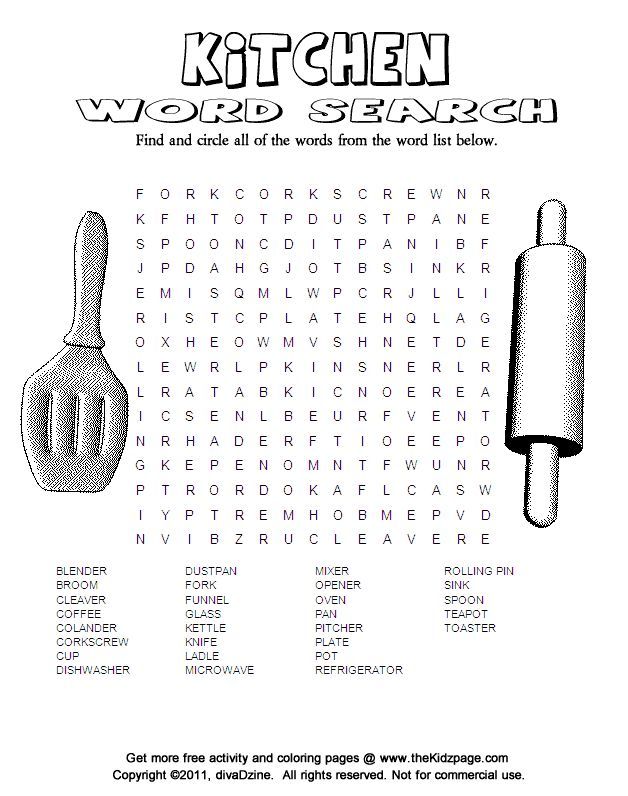 Kitchen word search