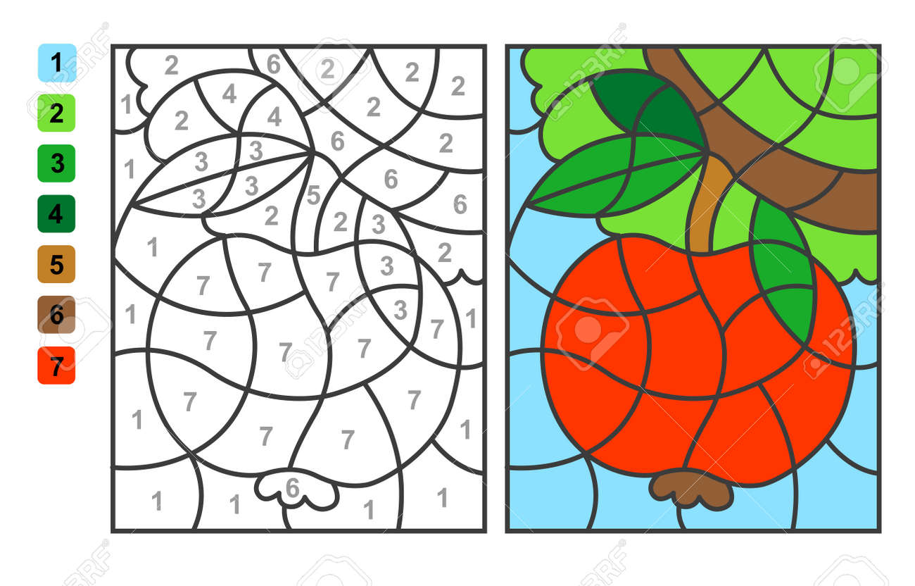 Vector coloring page color by numbers apple puzzle game for children education and activities royalty free svg cliparts vectors and stock illustration image