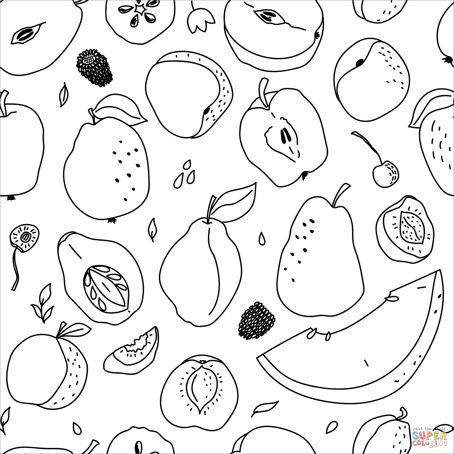 Fruit pattern coloring page free printable coloring pages