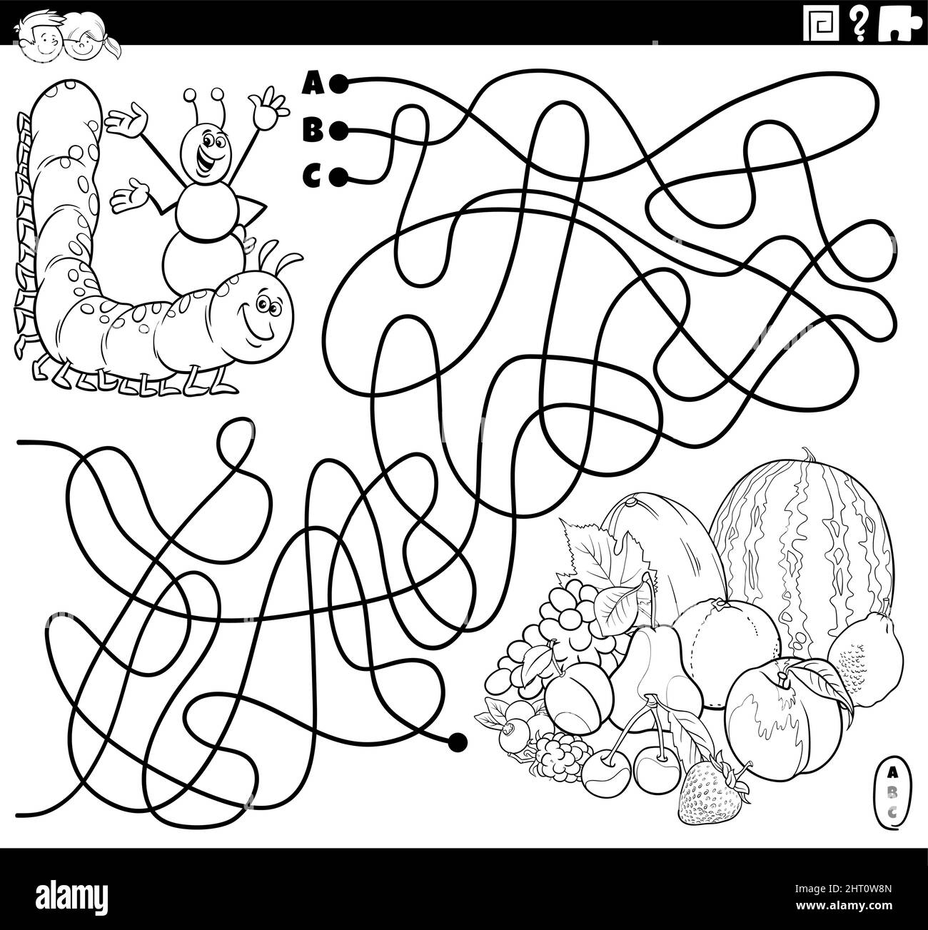 Fruit puzzle black and white stock photos images