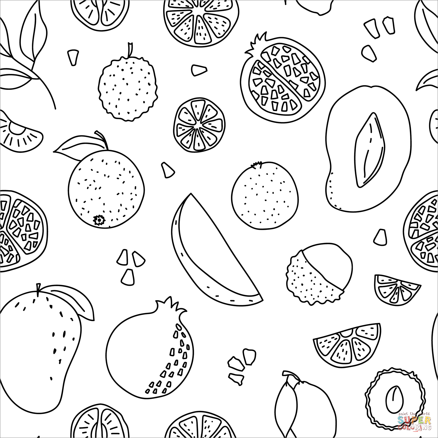 Fruit pattern coloring page free printable coloring pages